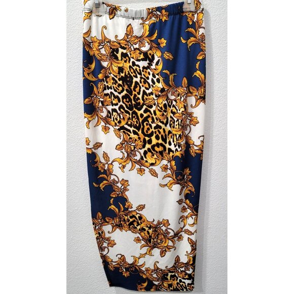 Mistyrose White & Blue Leopard Floral Print Skirt with Ruched Front Size S - Picture 4 of 7
